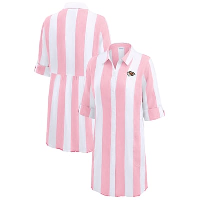  Kansas City Chiefs Tommy Bahama Women's Rugby Beach Stripe Button-Up Tunic - Pink/White